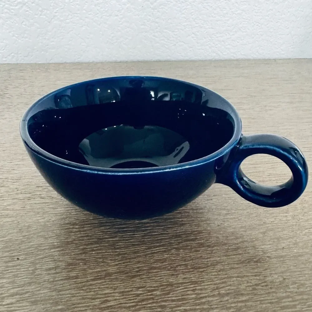 Navy Blue Japanese Glazed Ceramic Tea Mug Cup Stacked Set